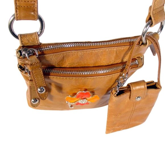 HOBO Original Glazed Leather Crossbody Bag + AB Brooch + ID Wallet - Picture 7 of 10